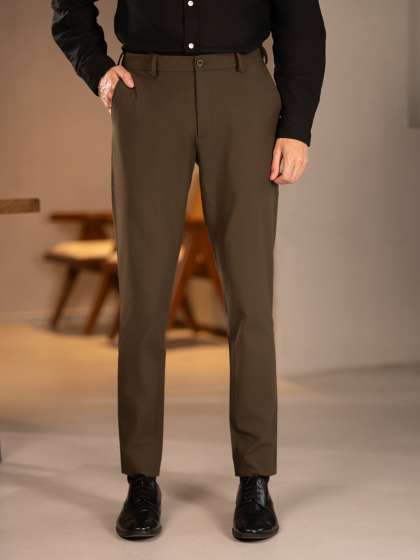 The Pant Project Men Slim Fit Mid-Rise Wrinkle Free Soft-Stretch-Comfort Trousers