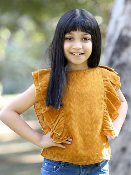 Cutiekins Girls Self
                    Design Ruffles Top