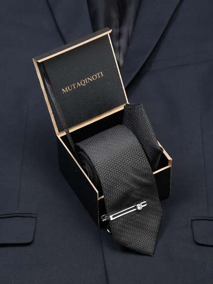 MUTAQINOTI Men Woven
                    Design Silk Formal Accessory Gift Set