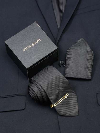 MUTAQINOTI Men Woven
                    Design Silk Formal Accessory Gift Set