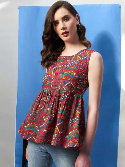 Azira Red Print Ethnic Top