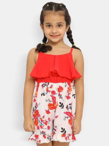 Nauti Nati Girls Floral
                    Printed Shoulder Straps Ruffles Playsuit Jumpsuit