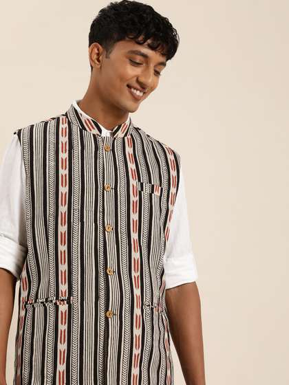 Taavi Stripped Bagru Nehru Jacket