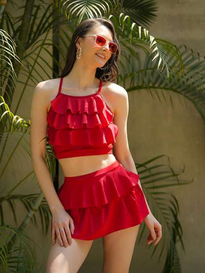 CUKOO Padded Ruffle
                        Detail Two-Piece Skirtini Swimwear