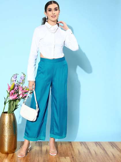 Sangria Women Cerulean Blue Flared Fusion Palazzos