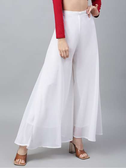 RATAN Women
                        Georgette Flared Freesize Relaxed Fit Palazzo
                        With Lining Pants