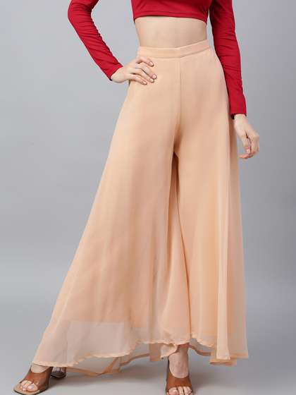 RATAN Women Georgette Flared Freesize Relaxed Fit Palazzo With Lining Pants