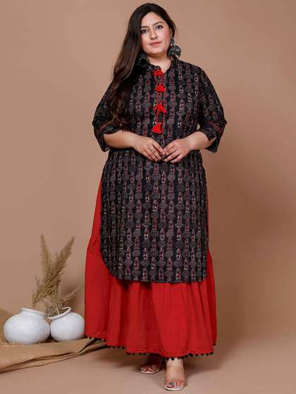 MIRAVAN Plus Size
                        Women Plus Size Printed Pure Cotton Kurta with
                        Skirt