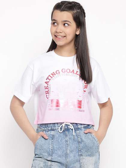 Lil Tomatoes Girls
                      Typography Printed Cotton Crop Top