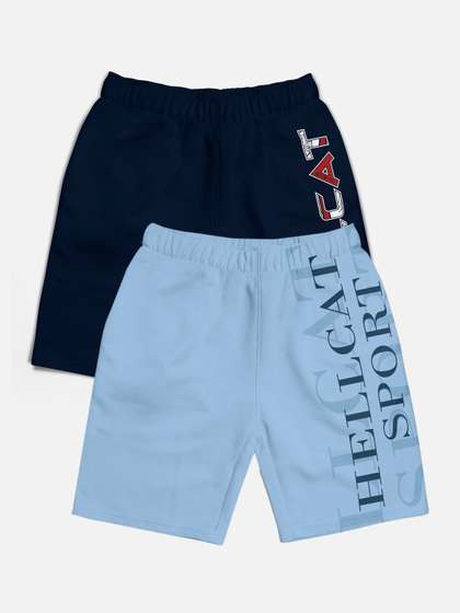 HELLCAT Boys Pack Of 2
                    Typographic Printed Cotton Sports Shorts