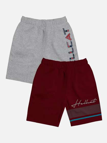 HELLCAT Pack of 2 Boys
                    Trendy Typographic Printed Mid Rise Cotton Shorts