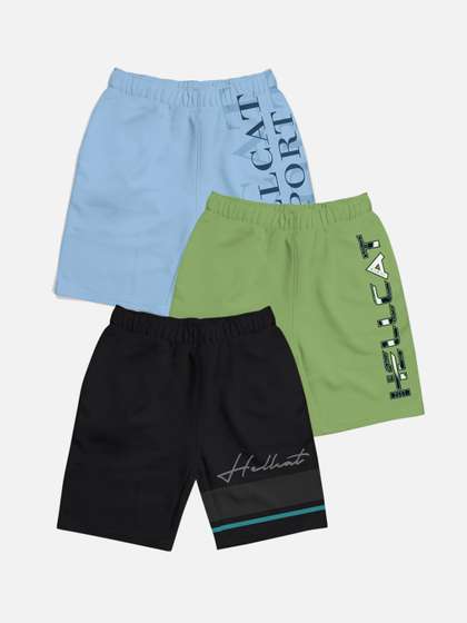 HELLCAT Boys Pack of 3
                    Trendy Typographic Printed Cotton Sports Shorts
