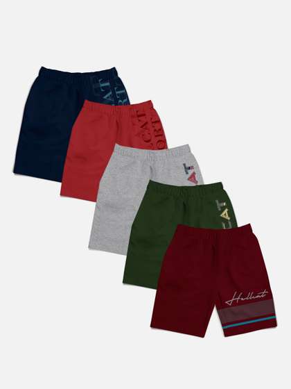 HELLCAT Boys Pack of 5
                    Mid-Rise Typography Printed Cotton Shorts