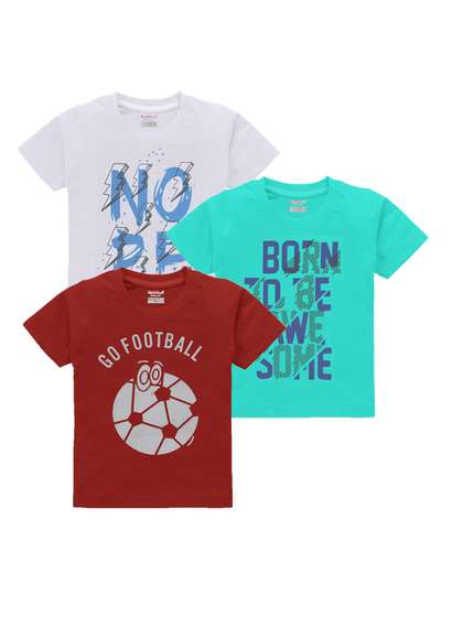 Kiddeo Boys Pack Of 3
                    Typography Printed Cotton T-shirt