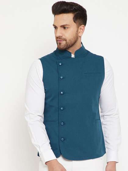 Hypernation Men Woven Pure Cotton Nehru Jackets