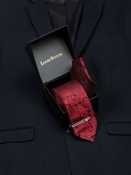 LOUIS STITCH Men Woven
                    Design Italian Silk Necktie Accessory Gift Set