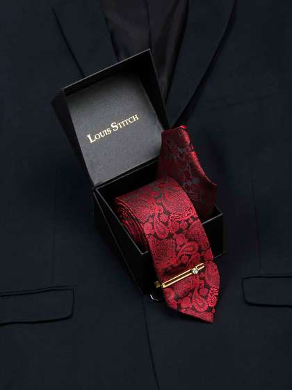 LOUIS STITCH Men Woven
                      Design Silk Necktie Accessory Gift Set