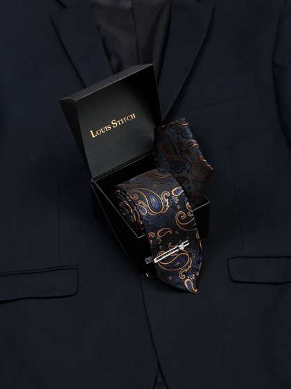 LOUIS STITCH Men
                      Ethnic Motifs Woven Design Italian Silk Necktie
                      Accessory Gift Set