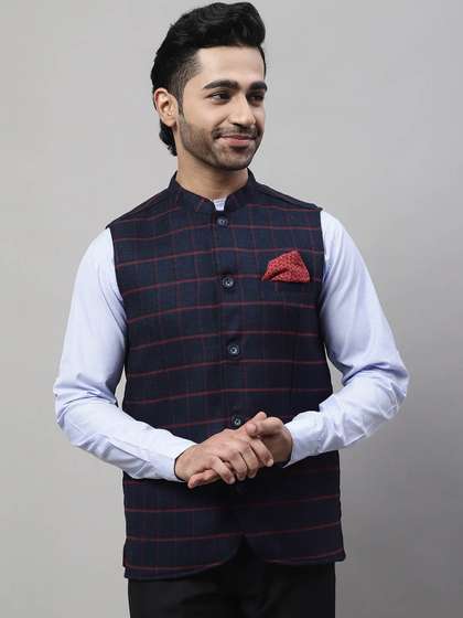 even Men Checked Nehru Jackets