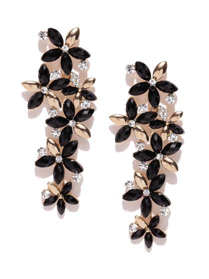 Black Earrings Online In India Myntra Jewels Galaxy Black Gold Plated Handcrafted Fl Drop Earrings