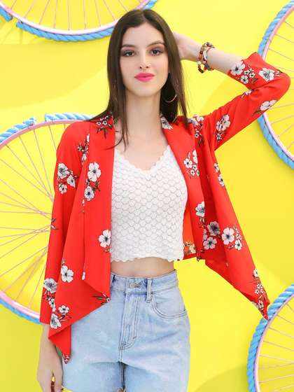 Sera Floral Printed
                        Asymmetric Open Front Shrug