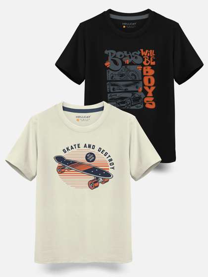 HELLCAT Boys Pack Of 2
                    Typography Printed T-shirt