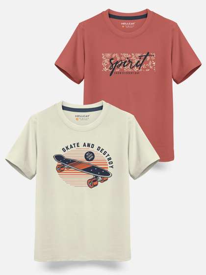 HELLCAT Boys Pack Of 2
                    Typography Printed Cotton T-shirt