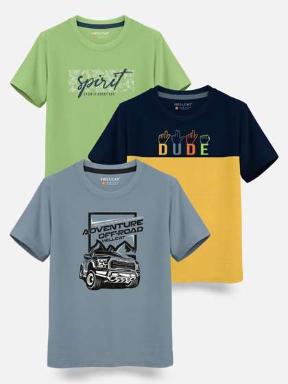 HELLCAT Boys Pack Of 3
                    Printed Cotton T-shirt