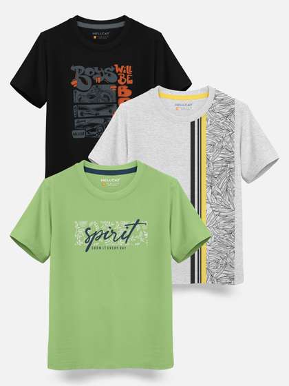 HELLCAT Boys Pack Of 3 Printed Cotton T-shirt