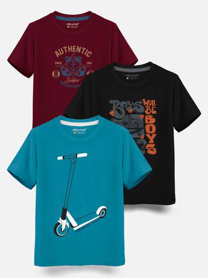 HELLCAT Boys Pack Of 3
                    Printed Cotton T-shirt