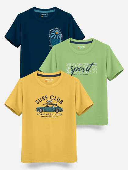 HELLCAT Boys Pack Of 3 Printed Cotton T-shirt