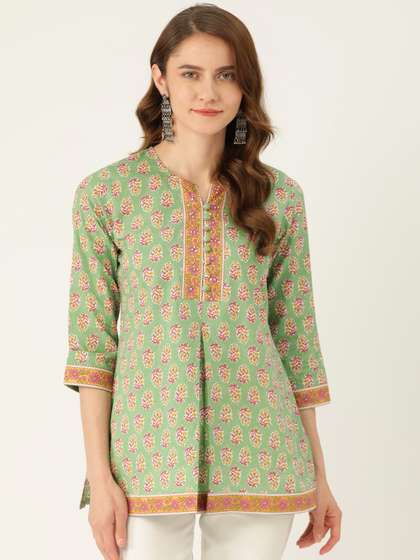 Jaipur Morni Ethnic Motifs Printed Sequinned Pure Cotton Sequinned Kurti