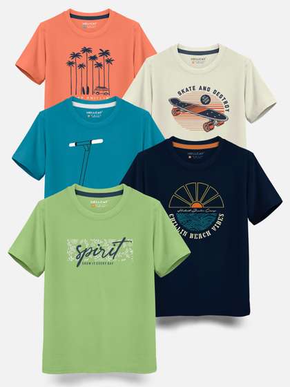 HELLCAT Boys Pack Of 5
                    Typography Printed Cotton T-shirt