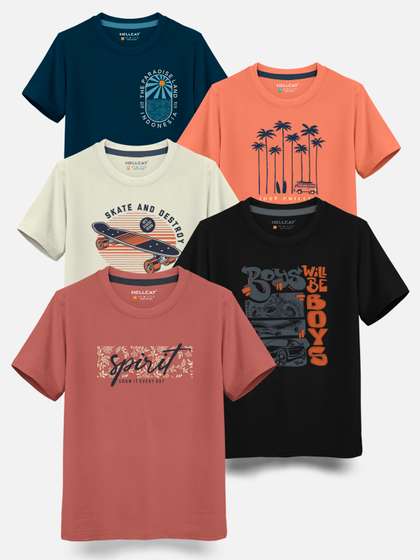 HELLCAT Boys Pack Of 5
                    Graphic Printed Cotton T-shirt