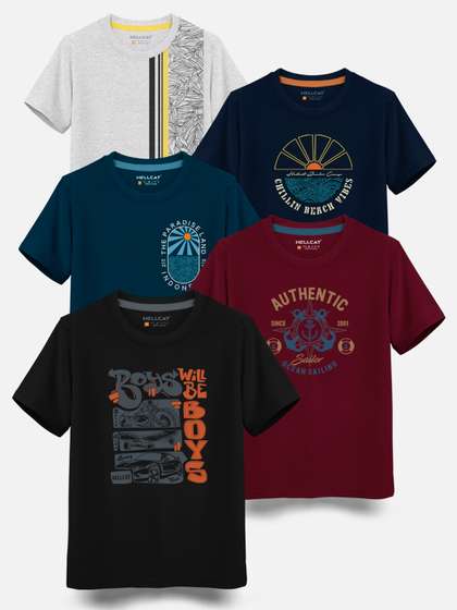 HELLCAT Pack Of 5 Boys
                    Typography Printed Cotton T-shirt