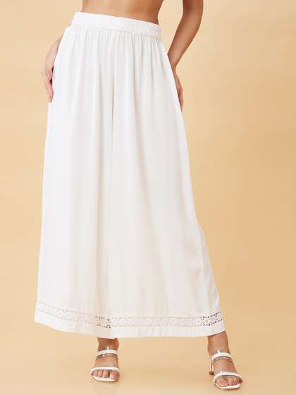 Globus Women Floral
                      Lace Hem Flared Ethnic Palazzos