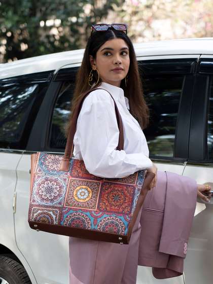 ZOUK Ethnic Motifs Printed Structured Tote Bag