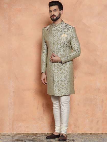 KISAH Men Woven
                        Design Straight Indowestern Sherwani Set