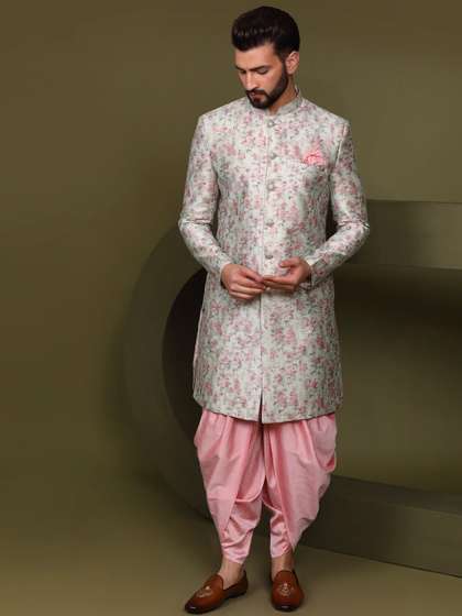 KISAH Men Woven
                        Design Straight Indowestern Sherwani Set