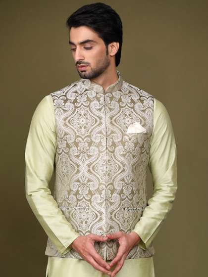 KISAH Men Woven
                        Design Nehru Jacket With Pocket Square