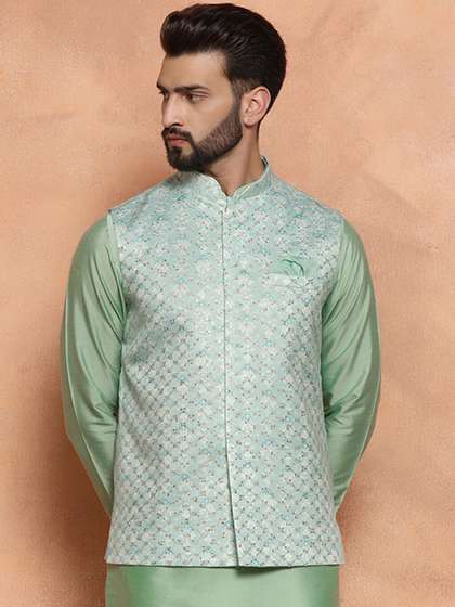 KISAH Embellished Nehru Jackets With Pocket Square