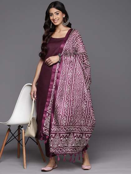 Varanga Violet
                          Solid Sleeveless Kurta With Trousers &
                          Bandhani Printed Dupatta