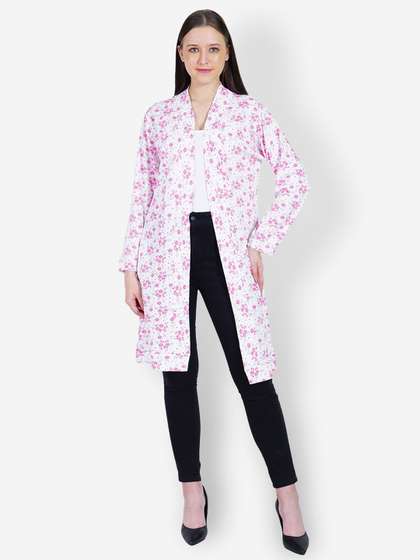 TEEMOODS Floral
                          Printed Cotton Longline Open Front Shrug