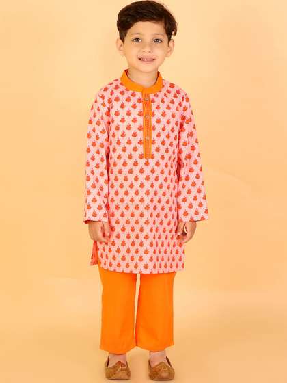 LIL DRAMA Boys Ethnic
                    Motifs Printed Cotton Kurta With Pyjamas