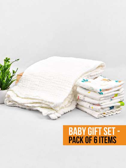 Moms Home Infants 6Pcs
                    Organic Cotton Muslin Baby Apperal Gift Sets