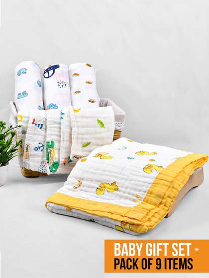 Moms Home Infants Pack
                    Of 9 Printed Organic Cotton Baby Apparel Gift Set