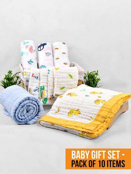 Moms Home Infants 10-Pcs
                    Organic Cotton Muslin Baby Apparel Gift Set
