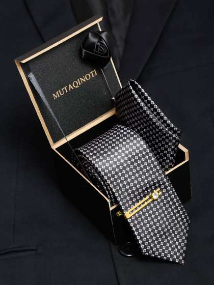MUTAQINOTI Men Silk
                    Blend Necktie Accessory Gift Set