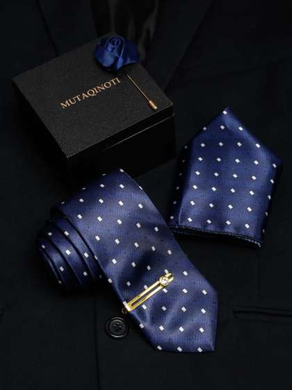 MUTAQINOTI Men Checked
                    Silk Blend Necktie Accessory Gift Set