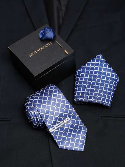 MUTAQINOTI Men Checks
                    Silk Blend Necktie Accessory Gift Set